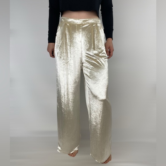CHRISTIAN LACROIX Champagne Velvet Velour Wide Leg Cream Pants High Rise‎ - Picture 1 of 5